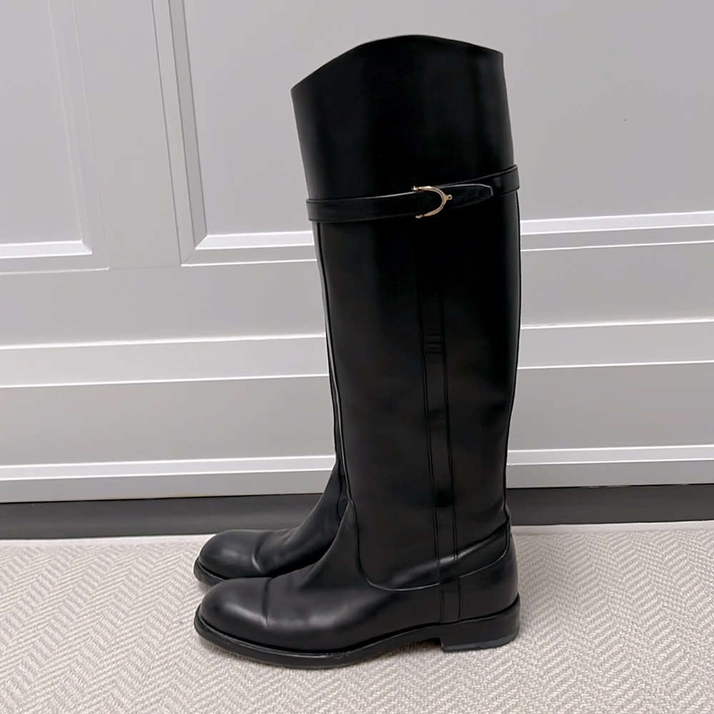 GUCCI Black Leather Knee High Boot with Slim Horsebit - Picture 8 of 13